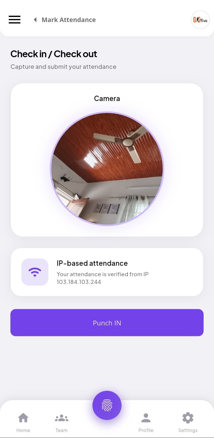PayrollX employee app punch in screen