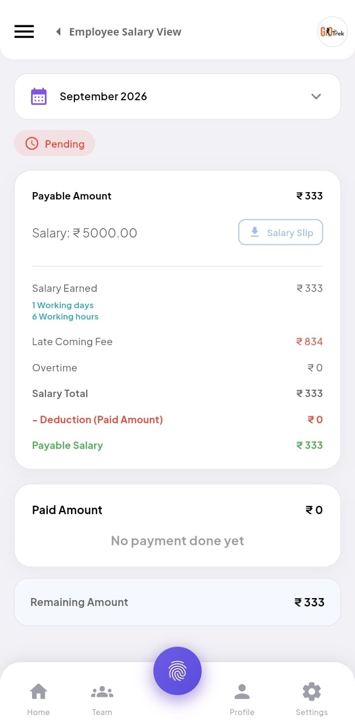 PayrollX employee app salary slip screen