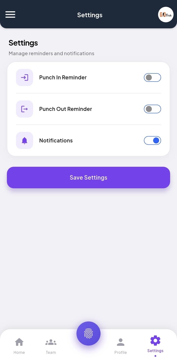 PayrollX employee app settings screen