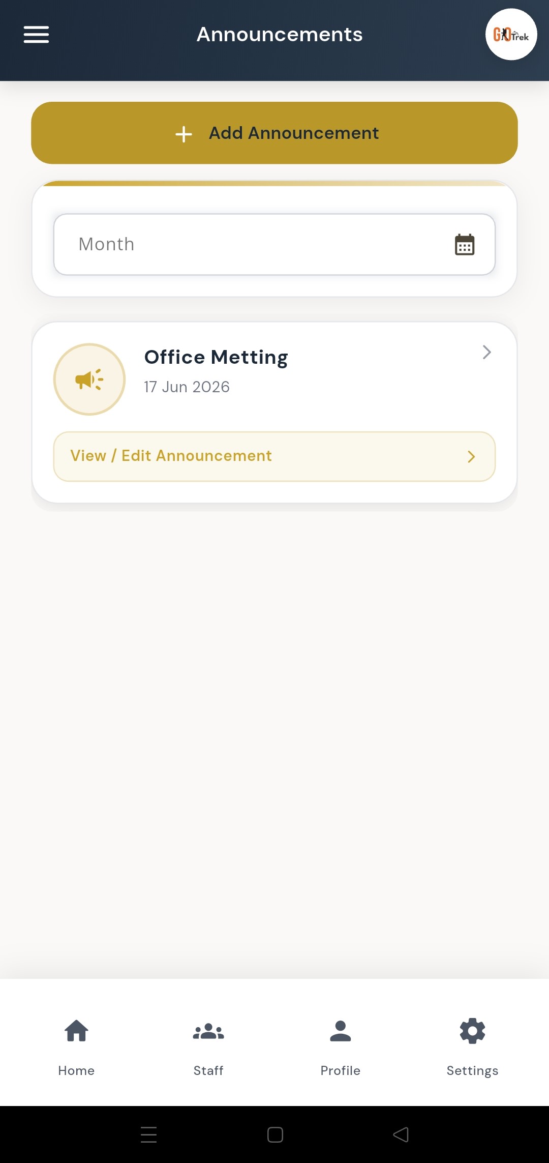 PayrollX employer app manage announcements list