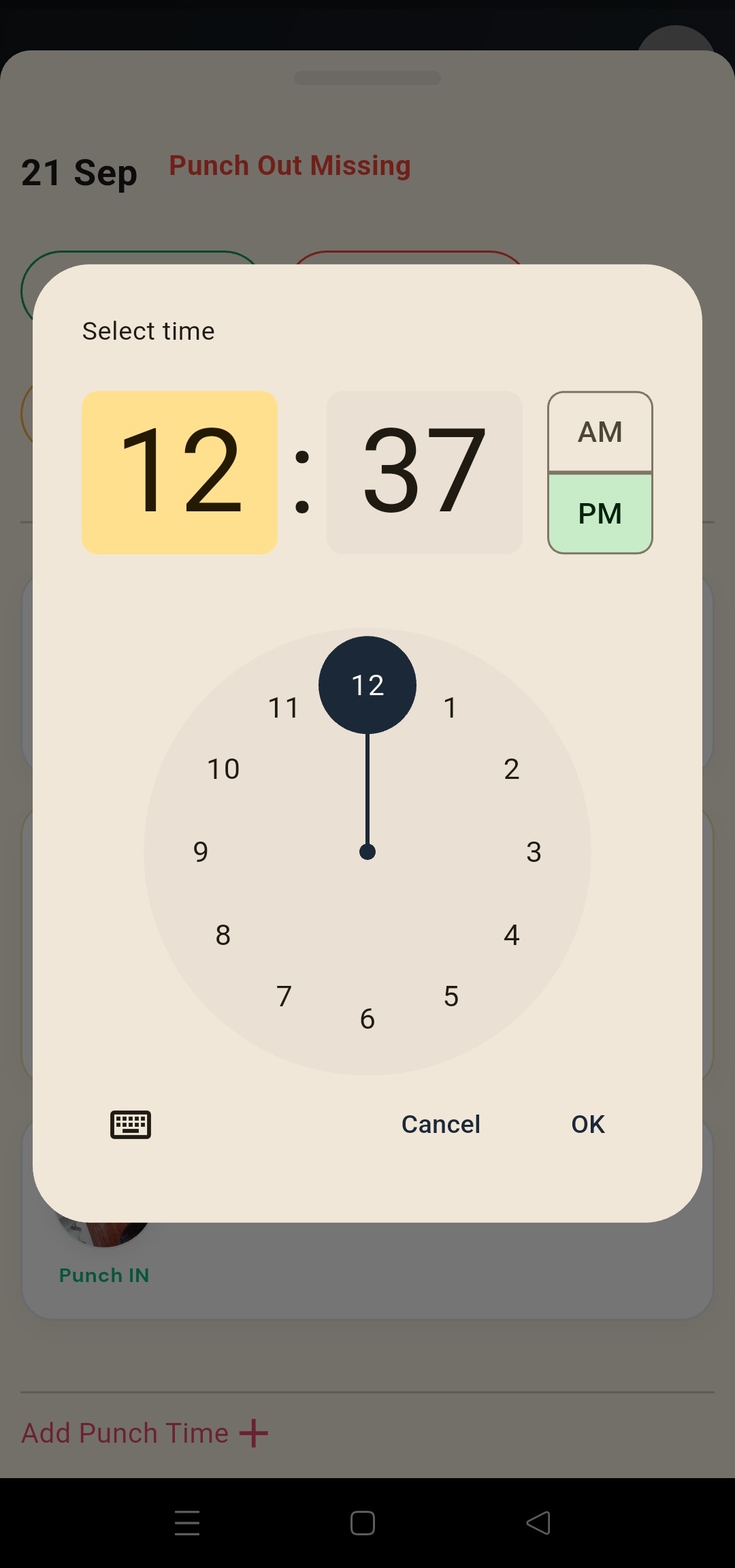 PayrollX employer app add punch time screen for attendance correction