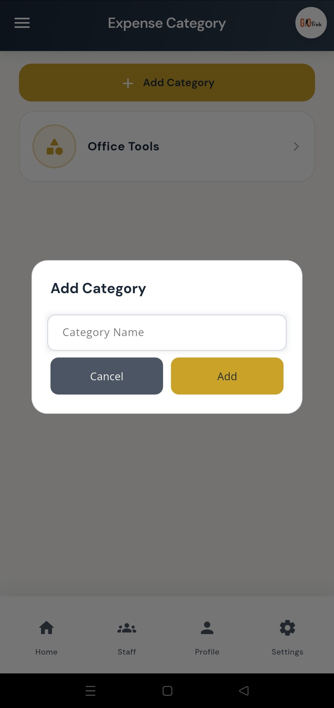 PayrollX employer app add new expense category form