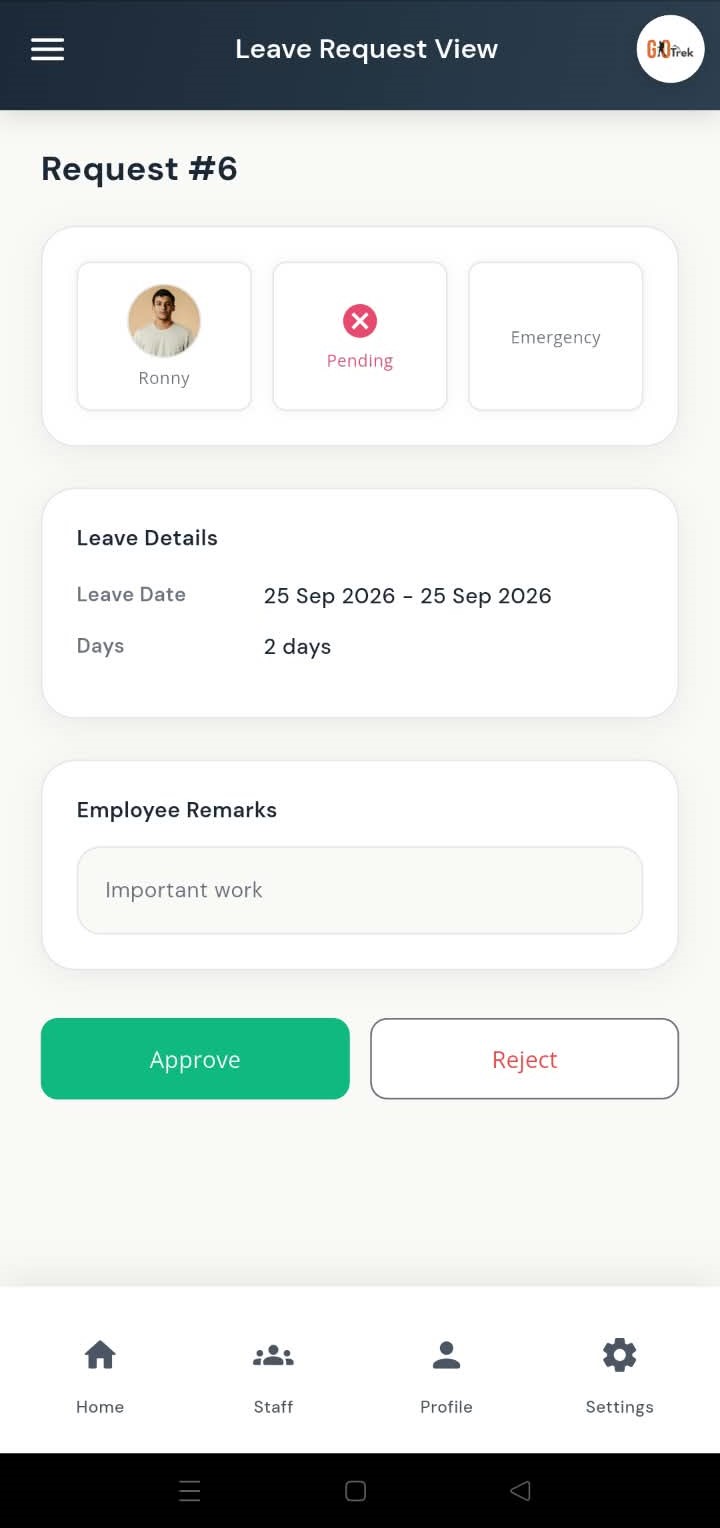 PayrollX employer app leave request detail view