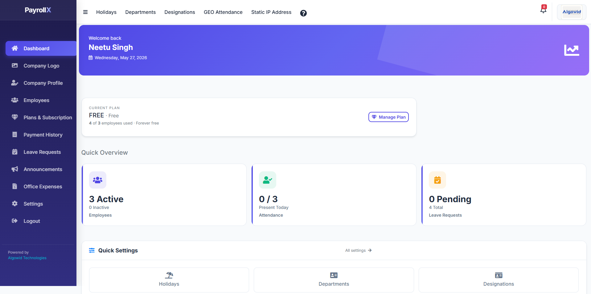 PayrollX employer web dashboard